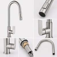 Robinet de cuisine contemporain en acier inoxydable 304 brossé, mitigeur monocommande extractible, cartouche céramique, montage sur plan, OEM, monotrou