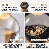 Boule de cristal optique K9 gravée au laser 3D avec base en bois LED rechargeable, coffret cadeau de luxe, support de logo OEM pour cadeau