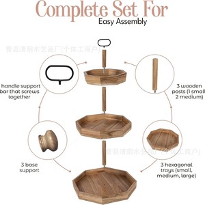Three Tier Wooden Fruit Platter With Handle Multi Functional Serving <b>Tray</b> For Dessert Cake <b>Snack</b> Display Kitchen Decor - Product Image 4