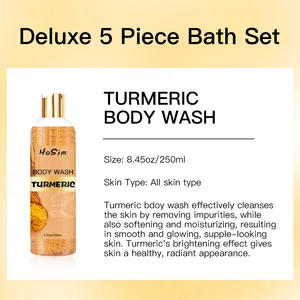 Turmeric Bath Sets Natural 9 Piece Luxury Body Lotion Scrub Shower Gel Oil Shampoo Wholesale Bath Gift Set