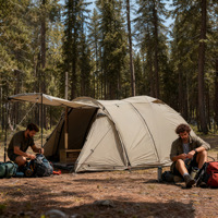 Tente tunnel d'hiver extérieure avec cheminée, ignifuge, résistante au vent, quatre saisons, double couche, camouflage pour le camping et la pêche