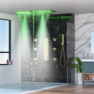 Système de douche LED mural HONGDEC en laiton brossé doré non revêtu avec télécommande, jets de corps et <span class=keywords><strong>douchette</strong></span> à main – Ensemble complet - Product Image 6