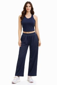 Set Yoga Bianco a 2 Pezzi: Top Corto con Spalline Incrociate e Pantaloni Larghi a Vita Alta, Traspirante in Spandex e Poliestere, Tinta Unita a Tutta Lunghezza - Product Image 3