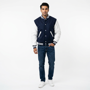 <b>Men's</b> High Quality Leather and Wool Body Sleeve Baseball <b>Jacket</b> with <b>Lettering</b> for Winter - Product Image 1