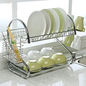 Multipurpose Kitchen Dish <b>Rack</b> 2-Tier S Shape Dish Drainer <b>Rack</b> with Utensil Holder Metal <b>Plate</b> Storage <b>Rack</b> - Product Image 4