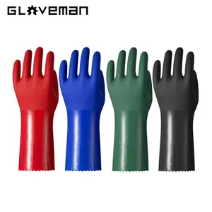 GLOVEMAN sarung tangan PVC anti air, sarung tangan PVC lapis ganda biru panjang, karet kerja keselamatan industri, anti Kimia, asam minyak, 35/40/45