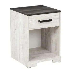 Rustic Whitewash Wooden Drawer Nightstand for Bedroom