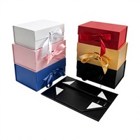 Boîte pliante rectangulaire en stock, modèle 3, boîte cadeau pliable à rabat, fermeture magnétique monobloc, logo imprimé sur ruban, Zhejiang