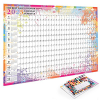 2025 jadwal perencana tahunan penuh tahun satu halaman kalender dinding tahunan Poster kertas tebal besar dengan stiker kalender jam