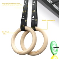 VIGFIT Anneaux de gymnastique suspendus pour adultes, pour entraînement de gymnastique et tractions, réglables, durables, avec sangle numérotée, double cercle, en bois