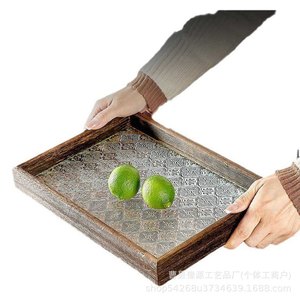 Wooden Serving Tray Rectangular Enamel Glass Inlay Decorative <b>Teacup</b> Plate For Tea Set Home Use - Product Image 5