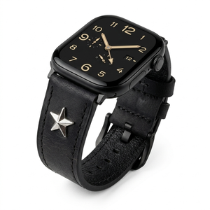 Bracelet de montre vintage en cuir véritable clouté style punk, fait main, en cuir de vachette Crazy Horse de qualité supérieure pour Apple Watch - Product Image 2
