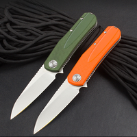 Couteau pliant Orange Green G10 avec lame en acier 8Cr13Mov, couteau de poche tactique EDC pour le camping et la survie