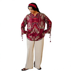 Conjunto de Kurti de Rayón y Algodón para Mujer, Blusa y Pantalones con Estampado Floral, Cuello en V, Manga Larga, Ropa Formal Elegante - Product Image 1