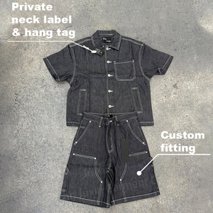 Pantaloni in Denim nero Vintage personalizzati e pantaloncini <span class=keywords><strong>giacca</strong></span> da uomo <span class=keywords><strong>oversize</strong></span> pesi massimi <span class=keywords><strong>di</strong></span> alta qualità Jogging Denim Set da uomo - Product Image 2