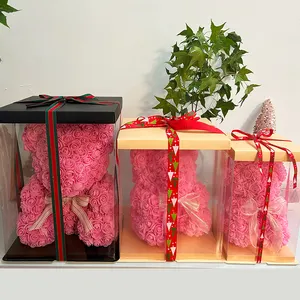 Regalo de Navidad de San Valentín 40cmPE flores rojas en forma de corazón decoradas con oso rosa