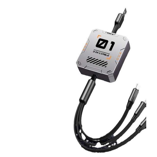 100W 3-in-1 Mobile Phone Charging Cable with 3 Ports (Type-C USB-A Micro-USB) 6A Super Fast Charging Extension Cable