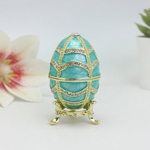 SHINNYGIFTS Vintage rayé oeuf de pâques articulé émaillé bibelot boîte moderne ovale Fabergé oeuf peint à la main Figurine de collection - Product Image 3