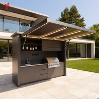 Îlot de cuisine modulaire multifonctionnel en acier inoxydable 304 sur mesure avec barbecue intégré, évier et robinet pour extérieur