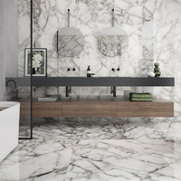 Azulejos de Porcelana Pearl Carrara 1000x1000mm, Patrón de Mármol Blanco, Modernos, Antideslizantes, para Piso y Pared de Baño
