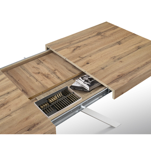 Table à manger extensible Leonardo 95 à 145 cm, plateau en chêne rustique, pieds croisés blancs, usage intérieur - Product Image 5
