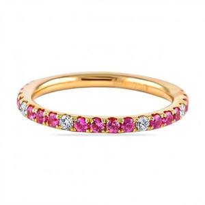 Anillo <span class=keywords><strong>de</strong></span> Boda Unisex Apilable <span class=keywords><strong>de</strong></span> Oro Rosa Sólido <span class=keywords><strong>de</strong></span> 18K con Rubí <span class=keywords><strong>y</strong></span> Zafiro Naturales, Joyería Minimalista, Fina <span class=keywords><strong>y</strong></span> Brillante - Product Image 1