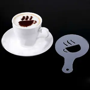 अनुकूलित खाद्य ग्रेड पीपी प्लास्टिक कॉफी फोम लट्टे कला स्टैंसिल सजा कॉफी स्टेंसिल सेट