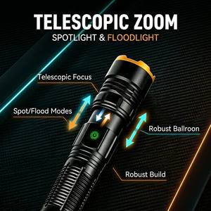 Linterna LED de Largo Alcance con Láser Blanco de 15W, Recargable Tipo-C, Banco de Energía, Zoom, Táctica, Martillo de Emergencia para Camping - Product Image 4
