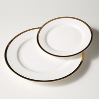 WEIYE Vente Chaude Assiettes en Porcelaine HoReCa Multi-Tailles Rondes Creuses en Céramique avec Bordure Dorée
