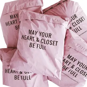 Tas pengiriman kilat cetak kustom amplop Poly Pink Mailer tas surat kurir plastik merah muda untuk pakaian