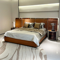 Meubles de chambre à coucher luxueux haut de gamme, lit double en bois massif, tête de lit capitonnée en diamant, lit king-size recouvert de cuir