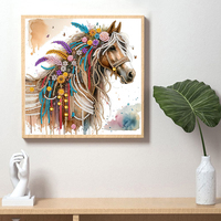 Kit de Peinture Diamant 5D à Perçage Partiel 30x30cm, Motif Floral Coloré, Plume et Cheval, Strass en Cristal, Art Diamant DIY, Décoration Murale pour la Maison