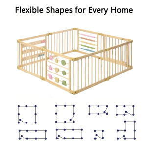Parc de jeu pliable en bois réglable pour bébé, assemblage facile, panneaux colorés, centre d'activités sécurisé - Product Image 3