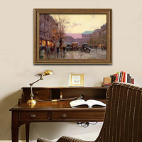 Toile murale avec paysage, fait à la main, peinture à l'huile