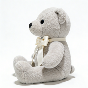 Oso de peluche gris suave con lazo de satén crema, juguete de peluche sentado para niños de 3 años en adelante, unisex - Product Image 3