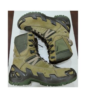Bottes mi-hautes en daim TSB07 vert olive et marron foncé avec manches camouflage CP, personnalisées pour la randonnée et la chasse - Product Image 2