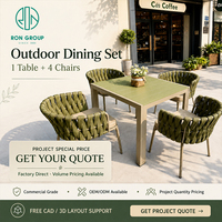Conjunto de Muebles de Exterior Ecológicos para Cafetería y Restaurante, Mesa Cuadrada de Aluminio, Sillas de Ratán PE, para Uso Comercial, Grupo Ron