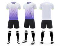 Ensemble de vêtements de sport pour club de football masculin personnalisé, maillot de football respirant bleu et blanc avec short, nom et logo d'équipe personnalisés