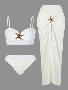 Atacado Swimwear Bandeau Biquíni Set Maiô Beachwear Cover Ups 3 Peças Sexy Mulheres <span class=keywords><strong>Swimsuit</strong></span> - Product Image 2