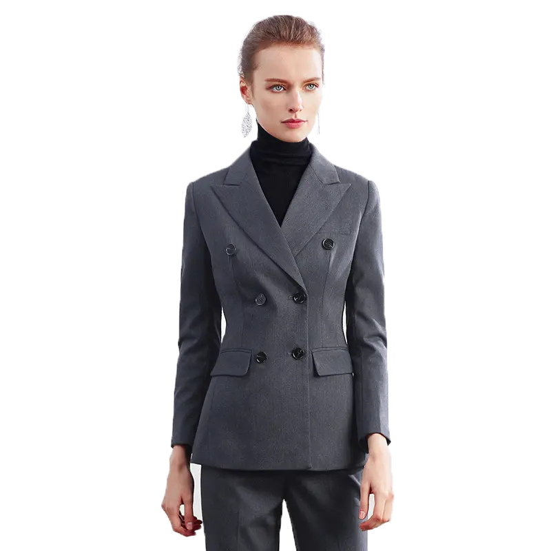 2022 latest fashion ladies formal plain gray blazer coat for women textured lapel double breasted long sleeve jacket blazer