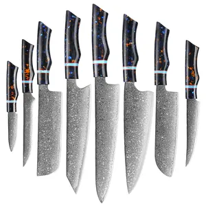 Kitchen Knives Set Japanese VG10 Damascus Steel Chef Knife Professional Full Tang Slicing Cleaver Santoku Utility Resin Handle