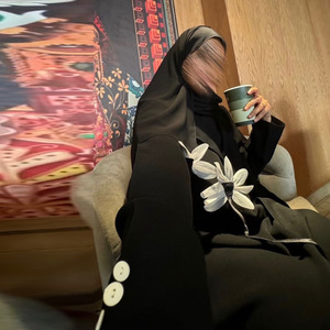 <span class=keywords><strong>Abaya</strong></span> ouverte modeste MQ272 pour femmes, robe musulmane avec décoration florale 3D, vêtements islamiques, robe Dubai noire - Product Image 4