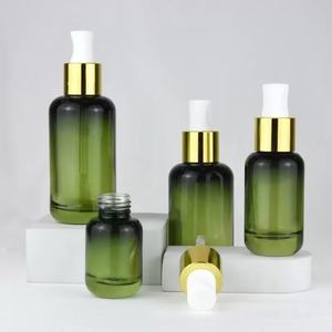 Flacon de luxe en verre vert dégradé avec bouchon à vis et bouton poussoir, fond épais, 30 ml, 4 oz, 100 ml, pour nettoyant visage et huiles essentielles - Product Image 2