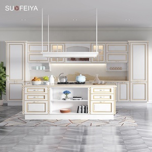 Sofeyia Armoires de cuisine modulaires classiques en bois de chêne blanc Rangement à tirette prêt à assembler avec robinet et charnière Accessoires - Product Image 1