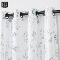 Rideaux semi-transparents à imprimé floral Hb, motif bleu de fleurs et de feuilles, panneaux de fenêtre filtrant la lumière, draperies pour chambre à coucher et salon