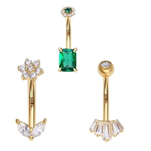 Câu Chuyện xuyên 14k vàng vàng trong nội bộ ren Vòng bụng hoa và lá chuông nút rốn đồ trang sức xuyên - Product Image 2