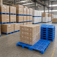 Palette en plastique HDPE recyclable bleue 1200*1200mm, résistante à l'humidité et à la corrosion, à quatre entrées, pour rayonnage d'entrepôt