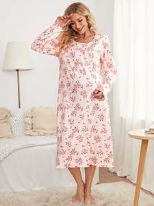 Robes de maternité à motifs floraux haut de <span class=keywords><strong>grossesse</strong></span> et d'allaitement pyjama vêtements de maternité en coton pour femmes allaitantes robe vente en gros - Product Image 2