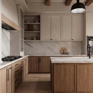 Ensemble d'armoires de cuisine en bois Shaker, îlot de cuisine en marbre blanc, entièrement personnalisé - Product Image 2