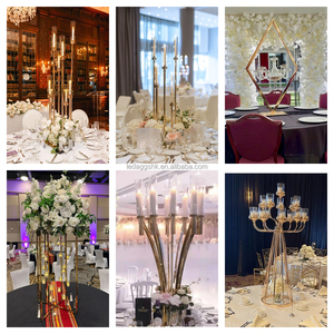 Candelabro Metálico Cuadrado Dorado LEDA para Centro de Mesa de Boda y Decoración de Eventos - Product Image 5